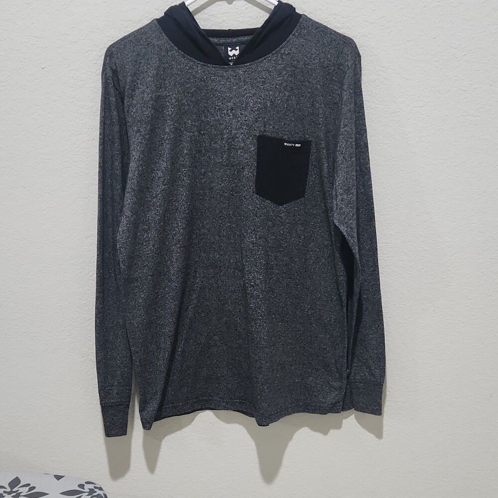 Westy MFG Co Men’s Gray Black Knit Hoodie Pullover Hooded Sweatshirt M